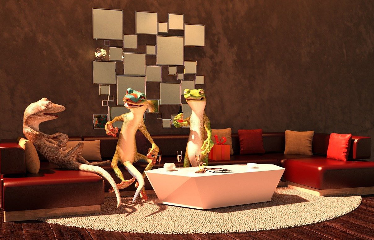 lizards sitting on a couch